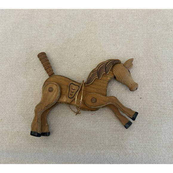 Vintage Hand-Carved Articulated Wooden Horse Ornament Movable Legs Christmas Equ - Picture 3 of 4